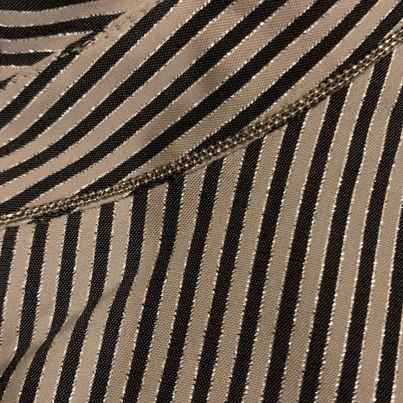 LAFAYETTE 148 NY Stripe Shimmer Button Down Long Sleeve Blouse Black Beige SZ 10 - Picture 8 of 16